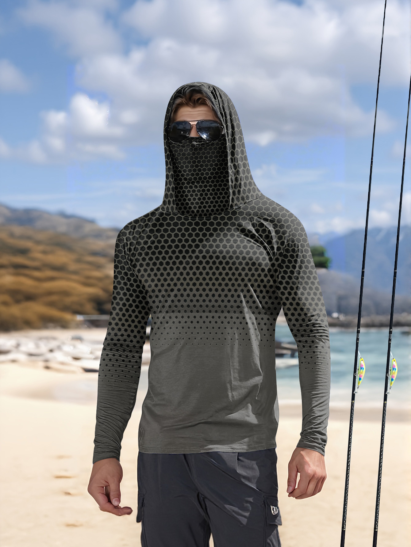 Grey Gradient Honeycomb Men Fi - Fishing Hoodie review and price