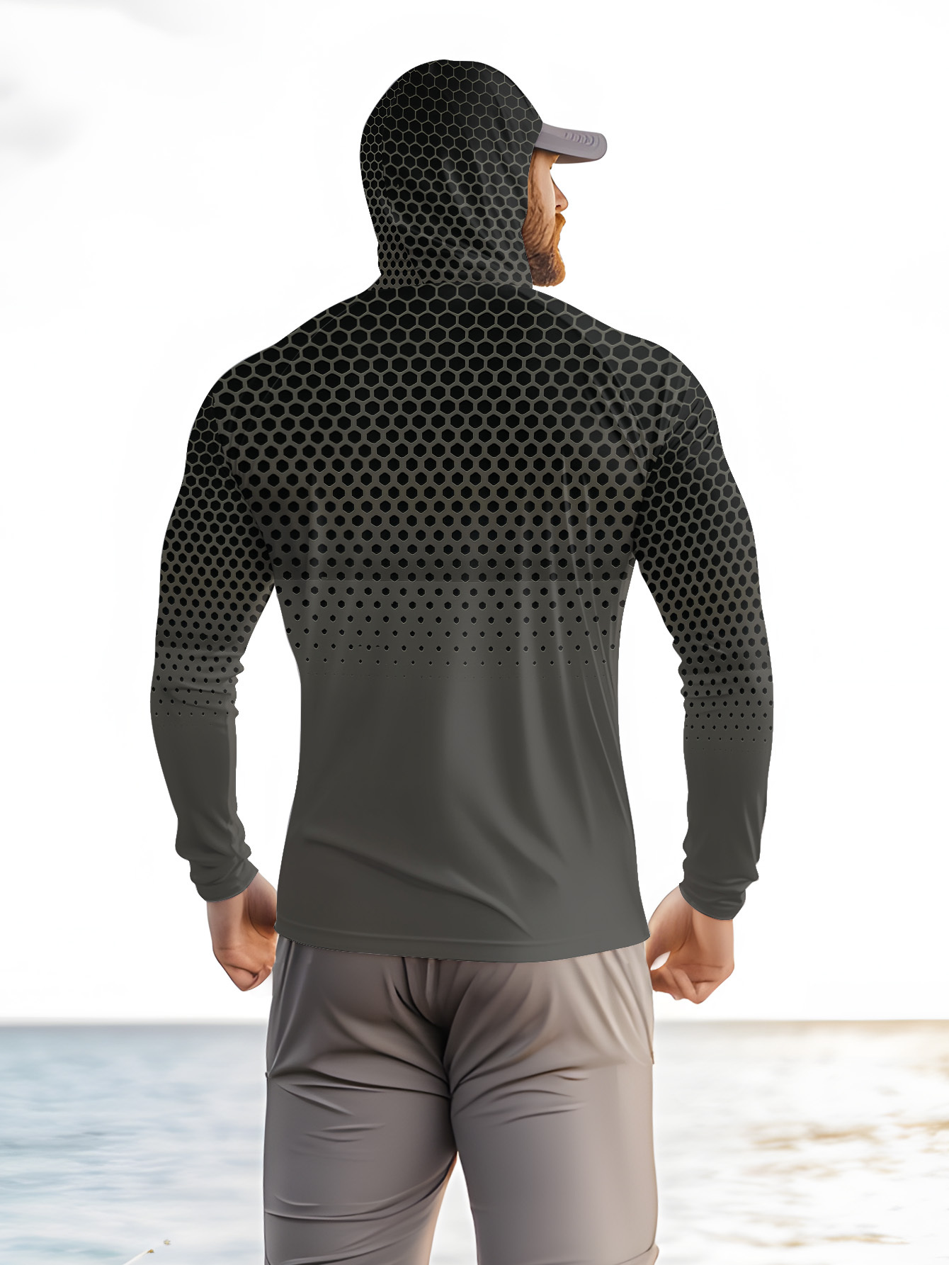 Grey Gradient Honeycomb Men Fi - Fishing Hoodie review and price